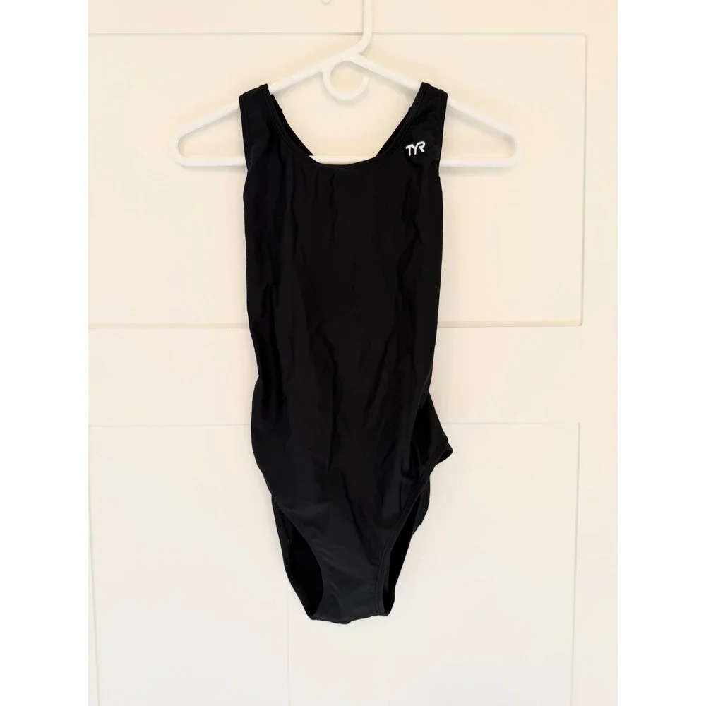 TYR Solid Maxfit Black One Piece Swimsuit Womens 36 L Athletic Swimwear - Picture 4 of 9